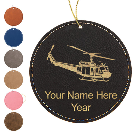 LaserGram Christmas Ornament, Military Helicopter 2, Personalized Engraving Included (Faux Leather, Round Shape)