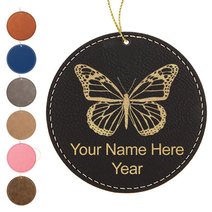 LaserGram Christmas Ornament, Monarch Butterfly, Personalized Engraving Included (Faux Leather, Round Shape)