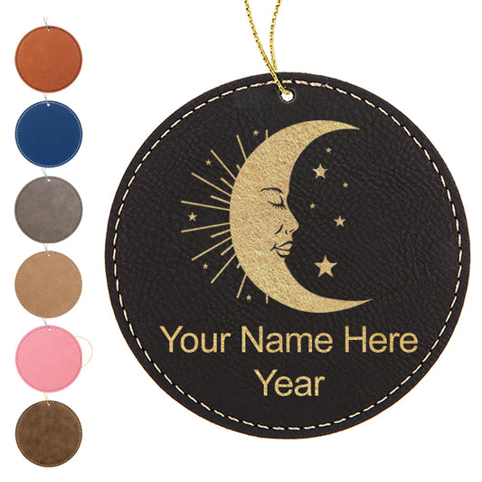 LaserGram Christmas Ornament, Moon, Personalized Engraving Included (Faux Leather, Round Shape)