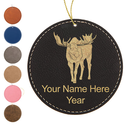 LaserGram Christmas Ornament, Moose, Personalized Engraving Included (Faux Leather, Round Shape)