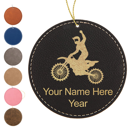 LaserGram Christmas Ornament, Motocross, Personalized Engraving Included (Faux Leather, Round Shape)