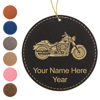 LaserGram Christmas Ornament, Motorcycle, Personalized Engraving Included (Faux Leather, Round Shape)