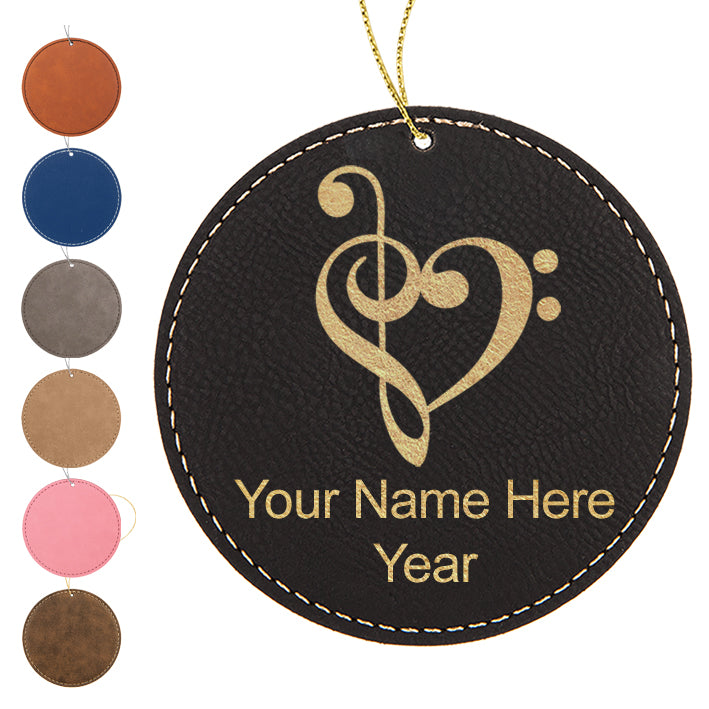 LaserGram Christmas Ornament, Music Heart, Personalized Engraving Included (Faux Leather, Round Shape)