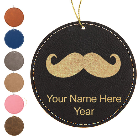 LaserGram Christmas Ornament, Mustache, Personalized Engraving Included (Faux Leather, Round Shape)