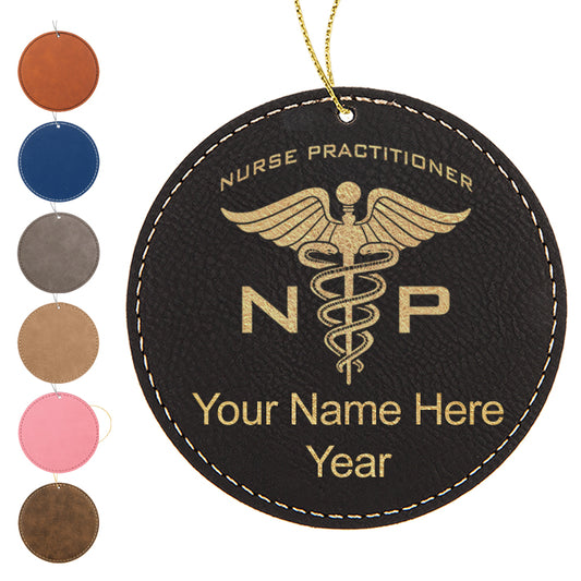 LaserGram Christmas Ornament, NP Nurse Practitioner, Personalized Engraving Included (Faux Leather, Round Shape)