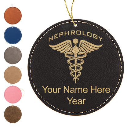 LaserGram Christmas Ornament, Nephrology, Personalized Engraving Included (Faux Leather, Round Shape)