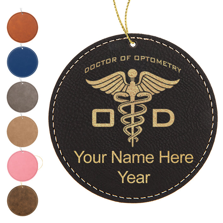 LaserGram Christmas Ornament, OD Doctor of Optometry, Personalized Engraving Included (Faux Leather, Round Shape)