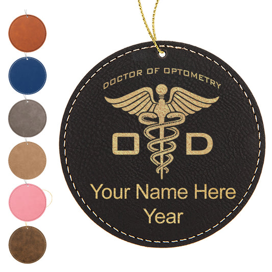 LaserGram Christmas Ornament, OD Doctor of Optometry, Personalized Engraving Included (Faux Leather, Round Shape)