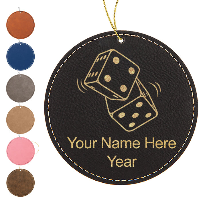 LaserGram Christmas Ornament, Pair of Dice, Personalized Engraving Included (Faux Leather, Round Shape)