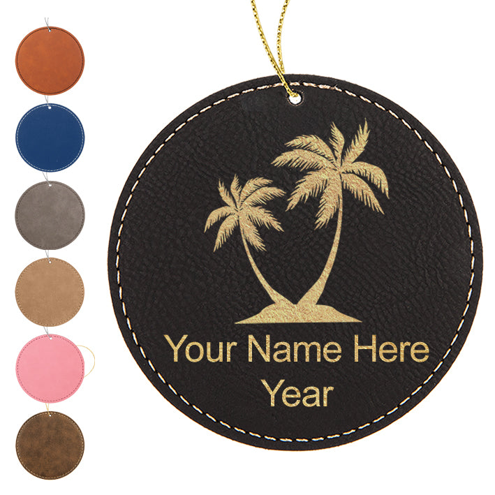 LaserGram Christmas Ornament, Palm Trees, Personalized Engraving Included (Faux Leather, Round Shape)