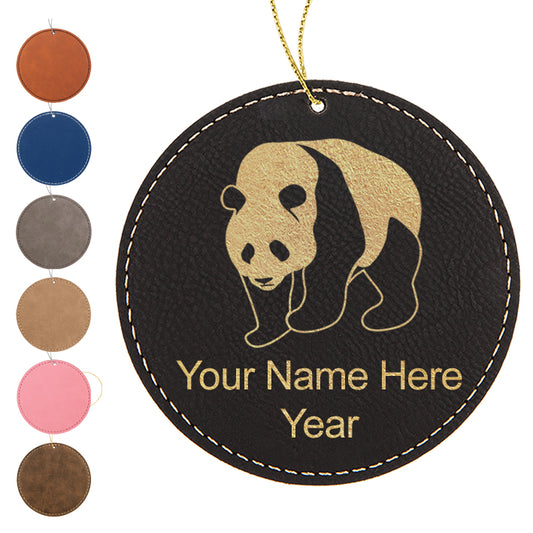 LaserGram Christmas Ornament, Panda Bear, Personalized Engraving Included (Faux Leather, Round Shape)