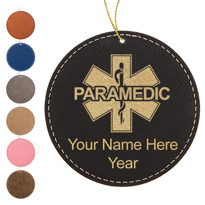 LaserGram Christmas Ornament, Paramedic, Personalized Engraving Included (Faux Leather, Round Shape)