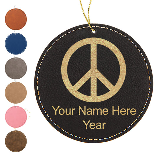 LaserGram Christmas Ornament, Peace Sign, Personalized Engraving Included (Faux Leather, Round Shape)