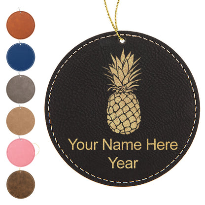 LaserGram Christmas Ornament, Pineapple, Personalized Engraving Included (Faux Leather, Round Shape)