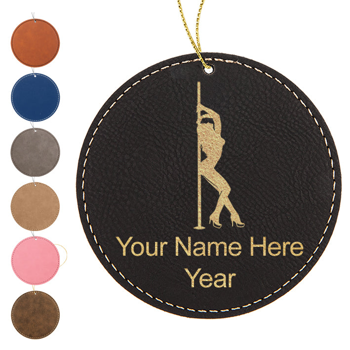 LaserGram Christmas Ornament, Pole Dancer, Personalized Engraving Included (Faux Leather, Round Shape)