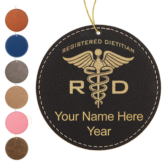 LaserGram Christmas Ornament, RD Registered Dietitian, Personalized Engraving Included (Faux Leather, Round Shape)