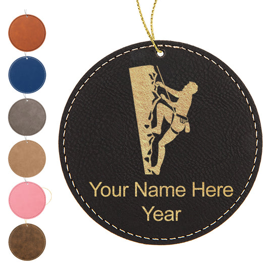 LaserGram Christmas Ornament, Rock Climber, Personalized Engraving Included (Faux Leather, Round Shape)