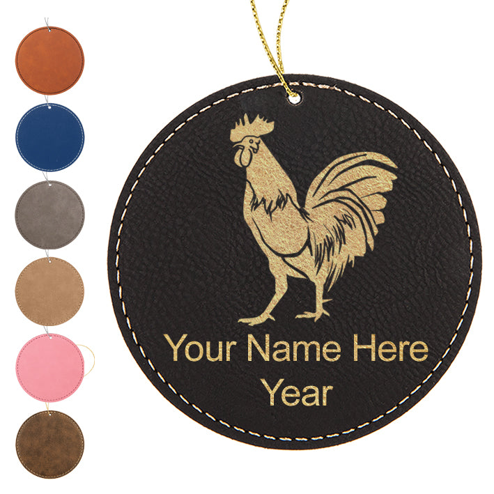 LaserGram Christmas Ornament, Rooster, Personalized Engraving Included (Faux Leather, Round Shape)