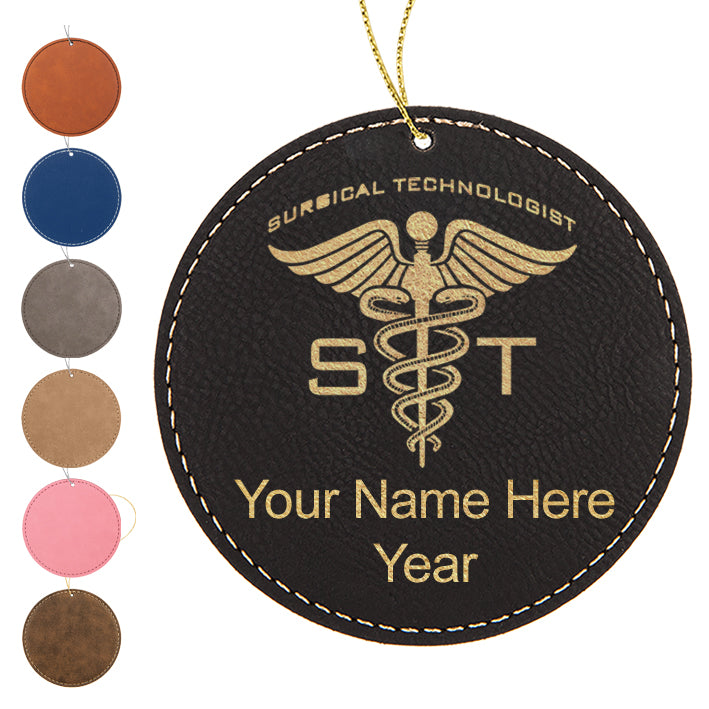 LaserGram Christmas Ornament, ST Surgical Technologist, Personalized Engraving Included (Faux Leather, Round Shape)