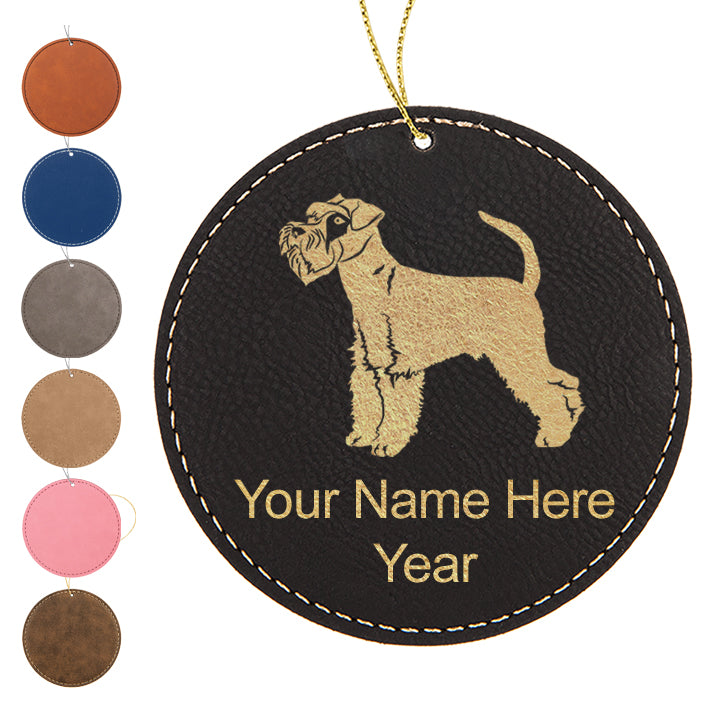 LaserGram Christmas Ornament, Schnauzer Dog, Personalized Engraving Included (Faux Leather, Round Shape)