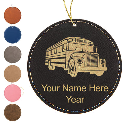 LaserGram Christmas Ornament, School Bus, Personalized Engraving Included (Faux Leather, Round Shape)