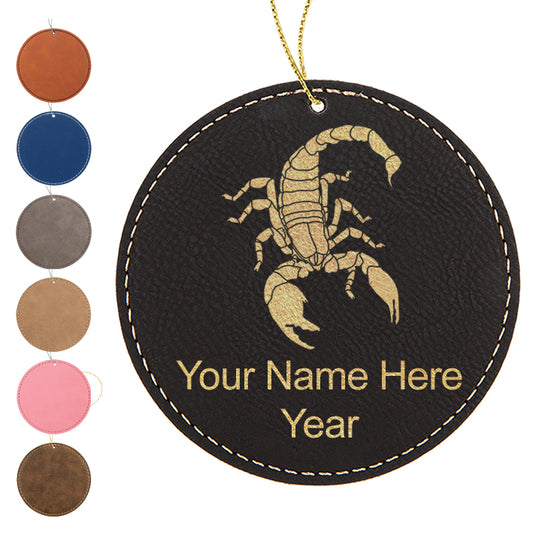 LaserGram Christmas Ornament, Scorpion, Personalized Engraving Included (Faux Leather, Round Shape)