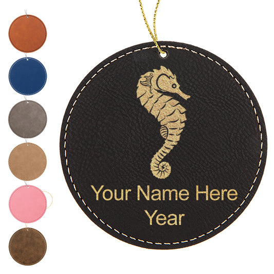 LaserGram Christmas Ornament, Seahorse, Personalized Engraving Included (Faux Leather, Round Shape)