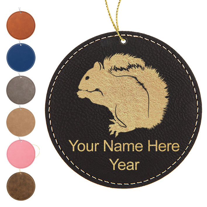 LaserGram Christmas Ornament, Squirrel, Personalized Engraving Included (Faux Leather, Round Shape)