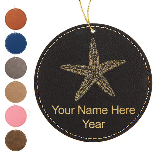 LaserGram Christmas Ornament, Starfish, Personalized Engraving Included (Faux Leather, Round Shape)