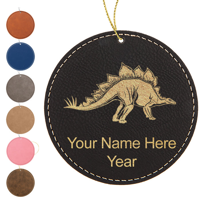 LaserGram Christmas Ornament, Stegosaurus Dinosaur, Personalized Engraving Included (Faux Leather, Round Shape)