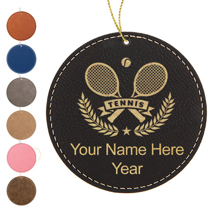 LaserGram Christmas Ornament, Tennis Rackets, Personalized Engraving Included (Faux Leather, Round Shape)
