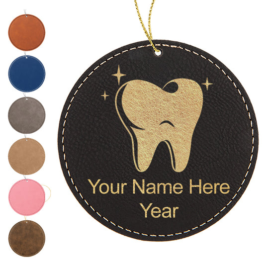 LaserGram Christmas Ornament, Tooth, Personalized Engraving Included (Faux Leather, Round Shape)