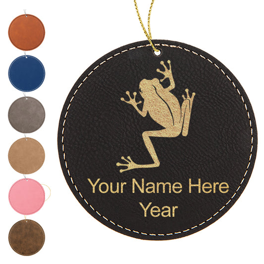 LaserGram Christmas Ornament, Tree Frog, Personalized Engraving Included (Faux Leather, Round Shape)