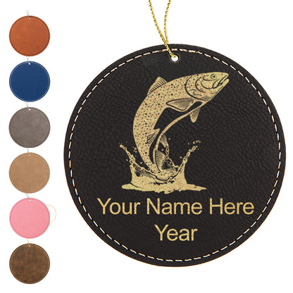 LaserGram Christmas Ornament, Trout Fish, Personalized Engraving Included (Faux Leather, Round Shape)