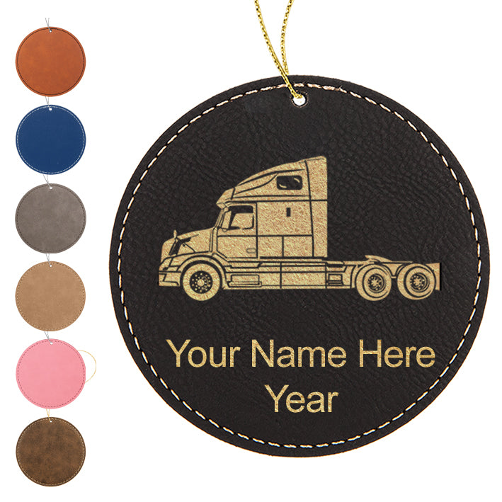 LaserGram Christmas Ornament, Truck Cab, Personalized Engraving Included (Faux Leather, Round Shape)