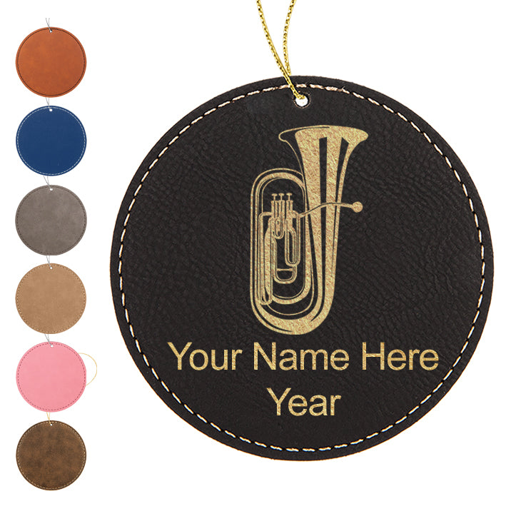 LaserGram Christmas Ornament, Tuba, Personalized Engraving Included (Faux Leather, Round Shape)