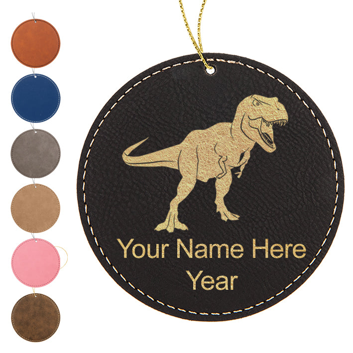 LaserGram Christmas Ornament, Tyrannosaurus Rex Dinosaur, Personalized Engraving Included (Faux Leather, Round Shape)