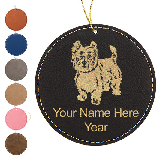 LaserGram Christmas Ornament, West Highland Terrier Dog, Personalized Engraving Included (Faux Leather, Round Shape)