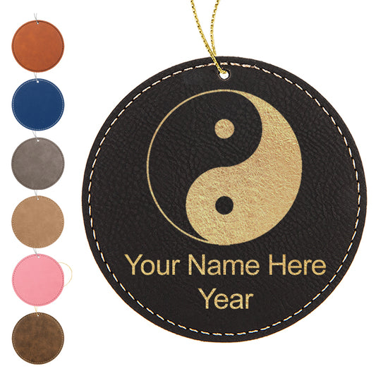 LaserGram Christmas Ornament, Yin Yang, Personalized Engraving Included (Faux Leather, Round Shape)