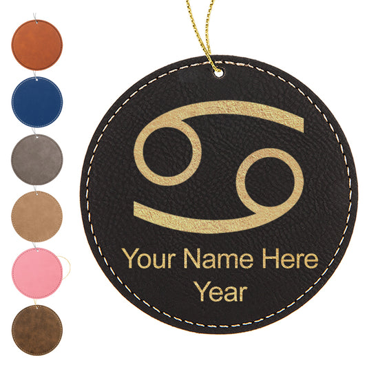 LaserGram Christmas Ornament, Zodiac Sign Cancer, Personalized Engraving Included (Faux Leather, Round Shape)