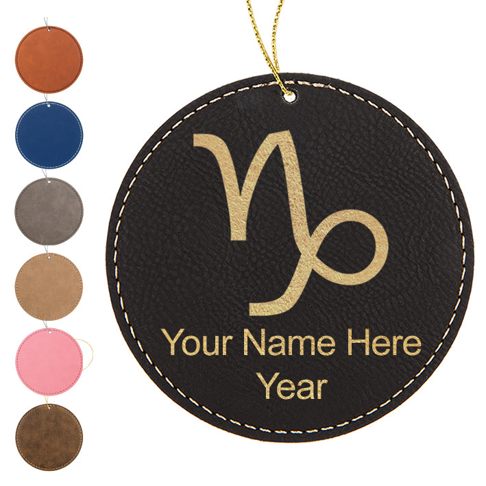 LaserGram Christmas Ornament, Zodiac Sign Capricorn, Personalized Engraving Included (Faux Leather, Round Shape)
