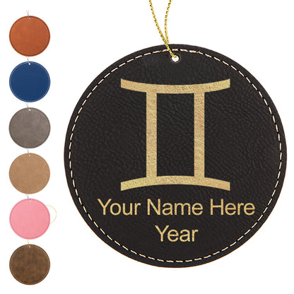 LaserGram Christmas Ornament, Zodiac Sign Gemini, Personalized Engraving Included (Faux Leather, Round Shape)