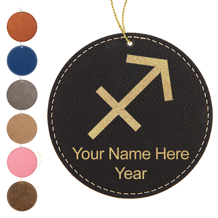 LaserGram Christmas Ornament, Zodiac Sign Sagittarius, Personalized Engraving Included (Faux Leather, Round Shape)