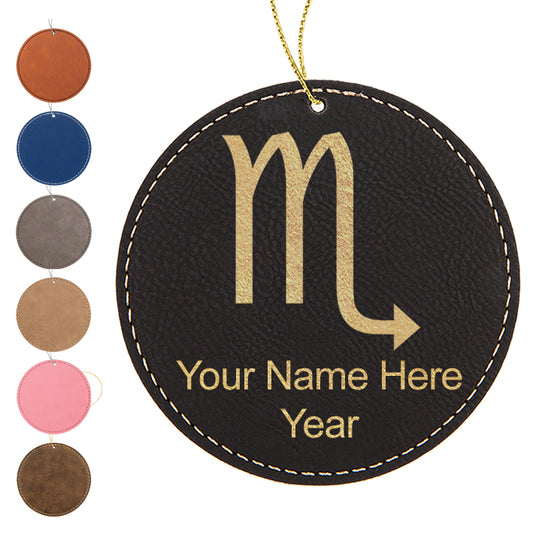 LaserGram Christmas Ornament, Zodiac Sign Scorpio, Personalized Engraving Included (Faux Leather, Round Shape)