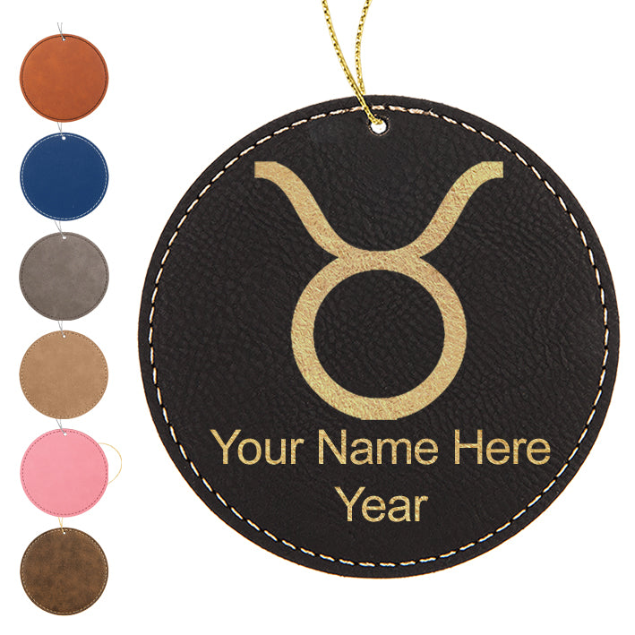LaserGram Christmas Ornament, Zodiac Sign Taurus, Personalized Engraving Included (Faux Leather, Round Shape)