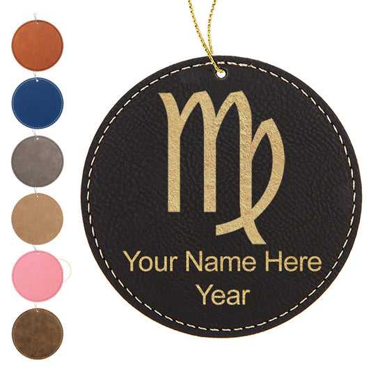 LaserGram Christmas Ornament, Zodiac Sign Virgo, Personalized Engraving Included (Faux Leather, Round Shape)