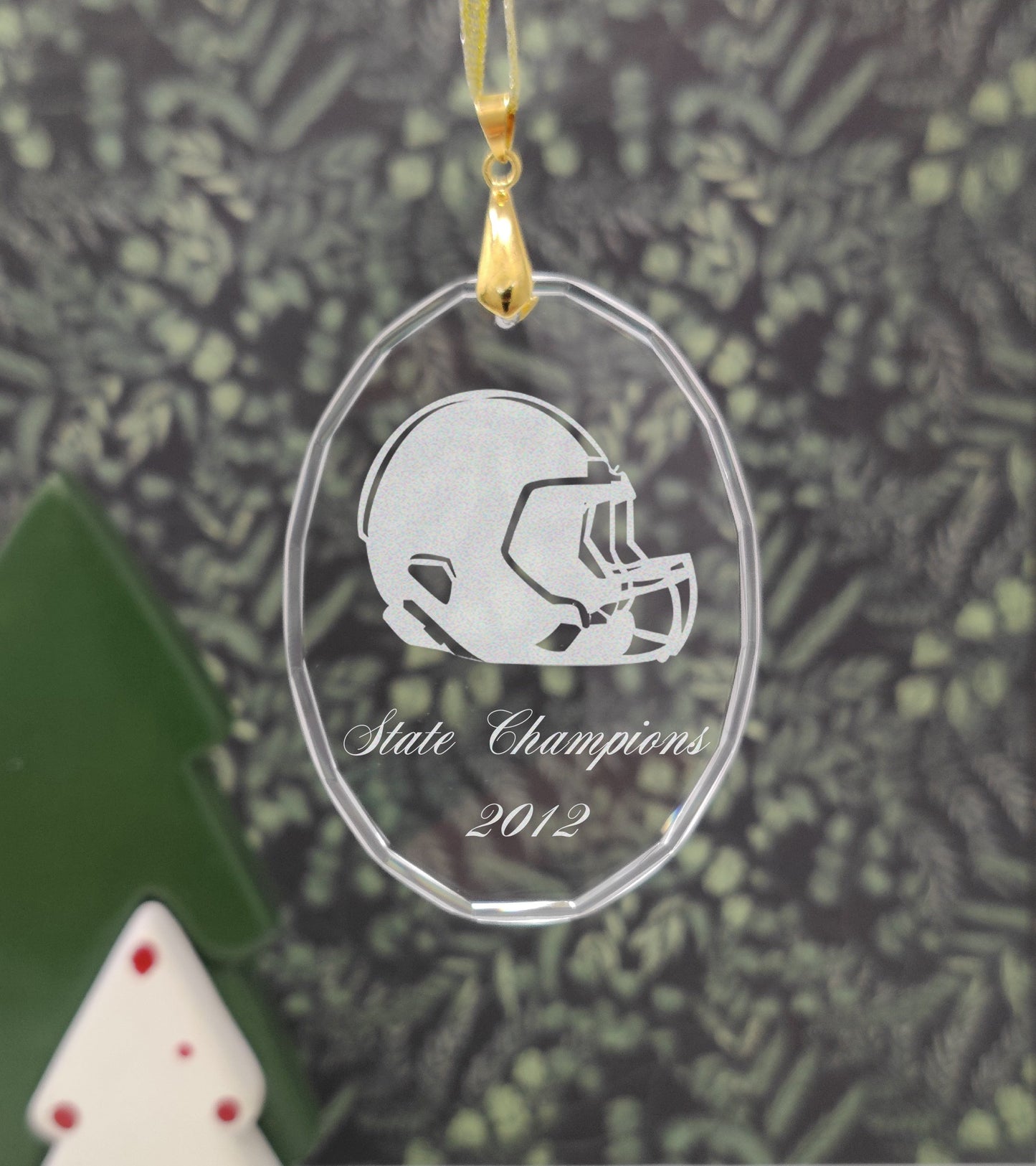 LaserGram Christmas Ornament, Football Helmet, Personalized Engraving Included (Oval Shape)