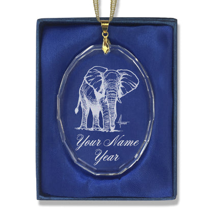 LaserGram Christmas Ornament, African Elephant, Personalized Engraving Included (Oval Shape)