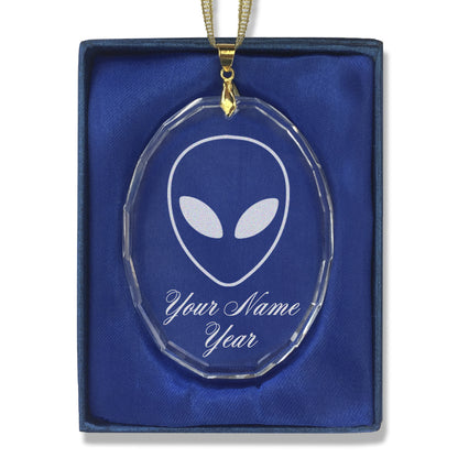 LaserGram Christmas Ornament, Alien Head, Personalized Engraving Included (Oval Shape)
