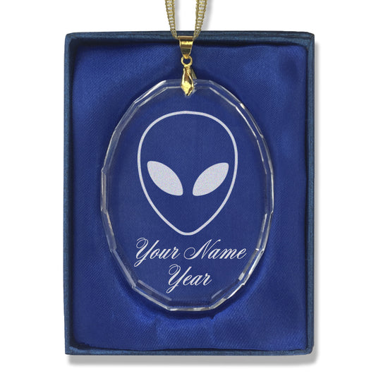 LaserGram Christmas Ornament, Alien Head, Personalized Engraving Included (Oval Shape)